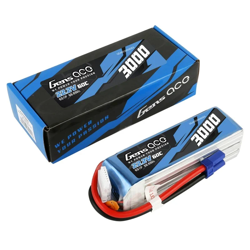 Gens Ace 3000mAh 22,2V 60C 6S1P Lipo-Akkupack mit EC5-Stecker
