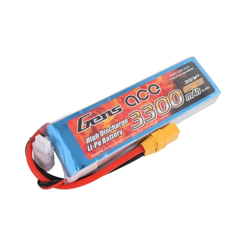 Gens Ace 3300mAh 11.1V 25C 3S1P Lipo Akkupack mit XT90 Stecker