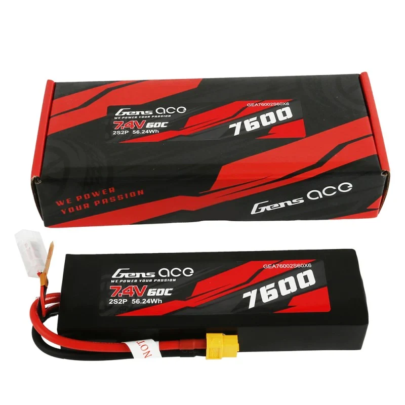 Gens Ace 7600mAh 7.4V 60C 2S2P Lipo Akku PC-Materialgehäuse mit XT60-Stecker