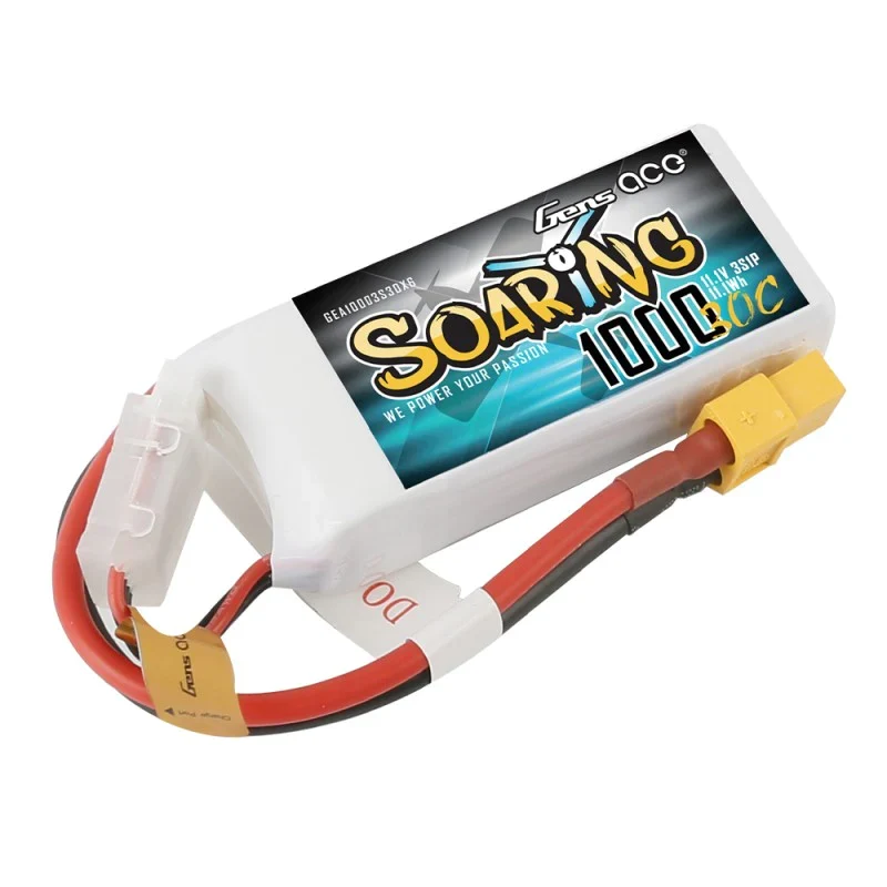 Gens Ace Soaring 1000mAh 11.1V 30C 3S1P Lipo Akkupack mit XT60 Stecker