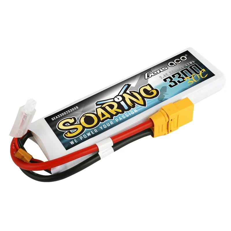 Gens Ace Soaring 3300mAh 7.4V 30C 2S1P Lipo Akkupack mit XT90 Stecker