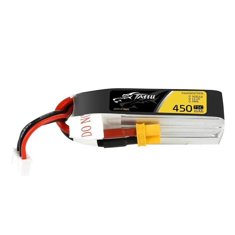 Tattu 450mAh 11.1V 75C 3S1P Lipo Akkupack mit - Lange Größe für H-Rahmen